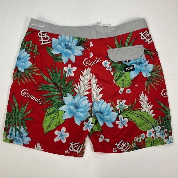 Hurley Phantom 47 St Louis Cardinals Board Shorts Mens 33 Red Floral MLB Swim - Picture 9 of 9